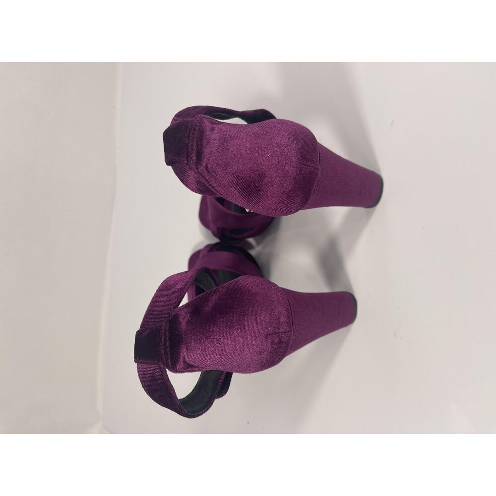Sol Sana Tallulah Heel Shoes Womens Size 37 Berry Velvet Ankle Strap Block Heels - Picture 4 of 9